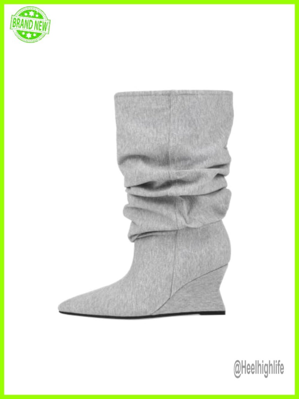 Wedge Heel Slouchy Mid Calf Boots Pointed Toe Wide Calf Pull On